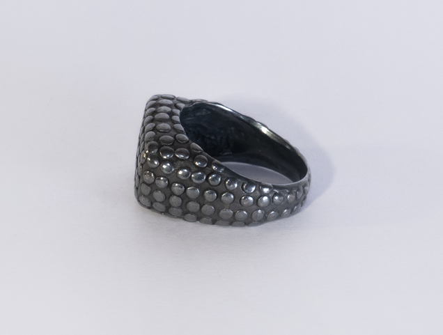 Black wide heavy silver ring with polished flat nubs surface