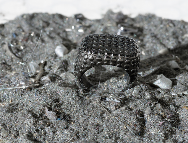 Black heavy silver ring with polished flat nubs surface