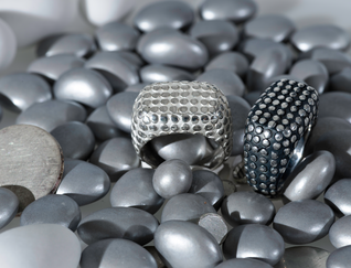 Black/white and white wide heavy silver rings with polished flat nubs surfaces